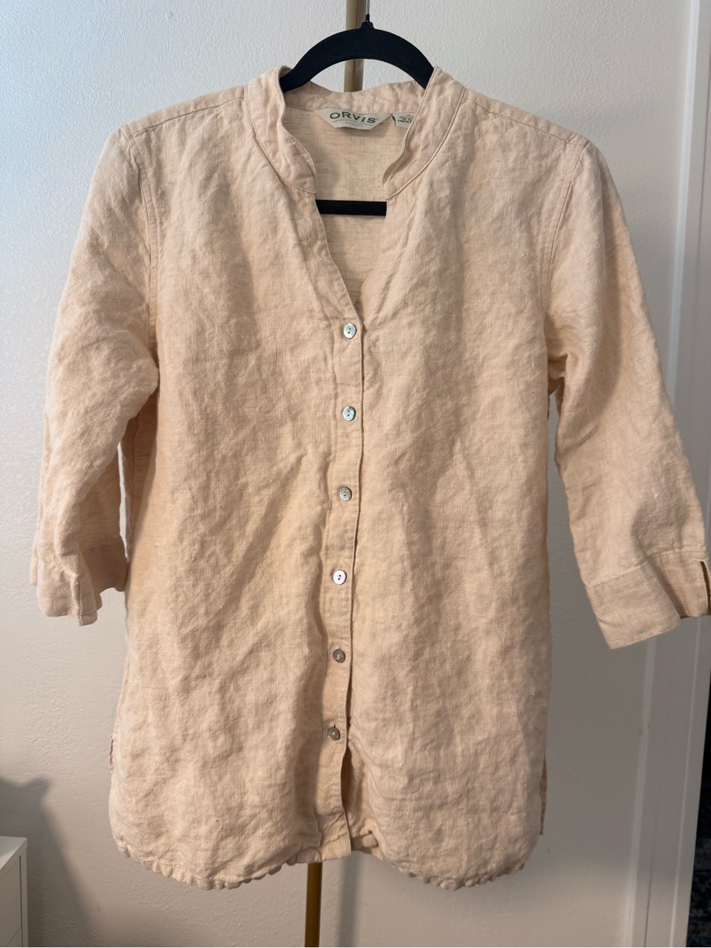 Orvis 100% Linen Tunic Top Womens Size 10 Cream Button Front Coastal Cottage